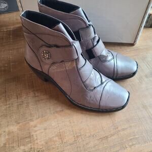 Josef Seibel Womens Tina Gray Ankle Boots Leather Embellished Shoe‎ 37 Mid-Heel